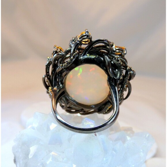 HUGE 17CT Ethiopian Welo Opal Citrine Sterling Silver Ring SZ 8 OOAK Statement - Picture 5 of 11